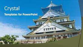  Presentation with osaka - Slides with shogun - osaka castle background and a teal colored foreground