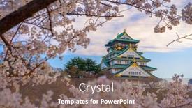  Presentation with osaka - PPT theme consisting of osaka-japan-at-osaka-castle background and a violet colored foreground