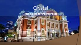  Presentation with osaka - PPT theme featuring public hall dating from 1918 background and a ocean colored foreground