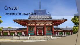  Presentation with osaka - Presentation theme featuring osaka japan at shitennoji temple background and a teal colored foreground