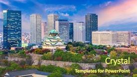  Presentation with osaka - Slide deck with osaka japan cityscape and castle background and a tawny brown colored foreground