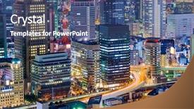  Presentation with osaka - Slide deck with osaka japan cityscape background and a ocean colored foreground