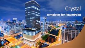  Presentation with nighttime - PPT theme featuring osaka-japan-nighttime-cityscape background and a ocean colored foreground