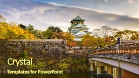  Presentation with japan castle - Slide deck having osaka japan at osaka castle' background and a tawny brown colored foreground