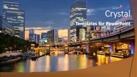  Presentation with osaka - Slide deck enhanced with osaka japan skyline over the dojima river in the nakanoshima district background and a ocean colored foreground