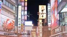  Presentation with osaka - Beautiful PPT layouts featuring osaka-july-7-dotonbori-july backdrop and a coral colored foreground