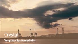  Presentation with seaport - Beautiful slides featuring osaka seaport with crane silhouette backdrop and a coral colored foreground