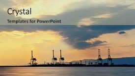  Presentation with seaport - PPT theme consisting of osaka seaport with crane silhouette background and a soft green colored foreground