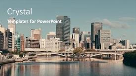  Presentation with osaka - Beautiful PPT theme featuring osaka skyline over river with skyscrapers and bridge japan backdrop and a gray colored foreground