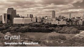  Presentation with osaka - Presentation theme having osaka urban city park rooftop view japan background and a tawny brown colored foreground
