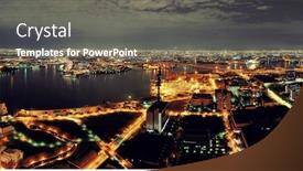  Presentation with osaka - Presentation theme consisting of osaka urban city sea port at night rooftop view japan background and a gray colored foreground