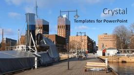  Presentation with port - Presentation theme consisting of oslo-harbour-and-radhuset-building background and a light blue colored foreground