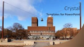  Presentation with port - Theme having oslo-harbour-and-radhuset-building background and a light blue colored foreground