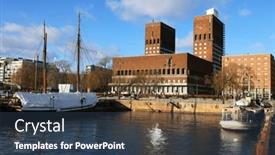  Presentation with port - Presentation theme enhanced with oslo-harbour-and-radhuset-building background and a ocean colored foreground