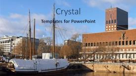  Presentation with port - Presentation design with oslo-harbour-and-radhuset-building background and a light blue colored foreground