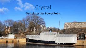  Presentation with port - PPT layouts consisting of oslo-harbour-and-radhuset-building background and a light blue colored foreground