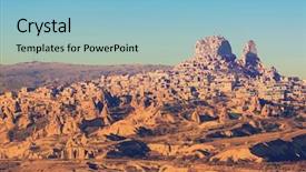  Presentation with cappadocia - Amazing presentation design having scene tower cave - turkish fortress uchisar landscape backdrop and a light blue colored foreground