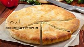  Presentation with cheese pie - Presentation design enhanced with ossetian-pie-with-cheese background and a yellow colored foreground