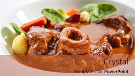  Presentation with italian cuisine - Beautiful PPT layouts featuring ossobuco-dish-closeup-veal-shank backdrop and a red colored foreground