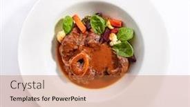 Presentation with italian cuisine - Slides having ossobuco-dish-top-view-veal background and a coral colored foreground