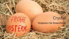  Presentation with three - PPT theme featuring ostern against three eggs nestle background and a coral colored foreground