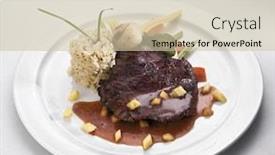  Presentation with to serve protect - Colorful PPT layouts enhanced with ostrich steak ready to serve backdrop and a soft green colored foreground