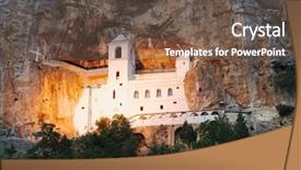  Presentation with monastery - Beautiful presentation design featuring ostrog monastery night view montenegro backdrop and a tawny brown colored foreground