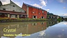  Presentation with hokkaido - Colorful PPT theme enhanced with otaru-japan-october-20-warehouses backdrop and a tawny brown colored foreground