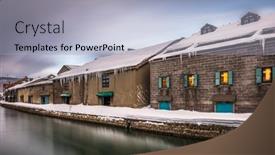  Presentation with canals - PPT theme having otaru-japan-winter-skyline background and a light blue colored foreground