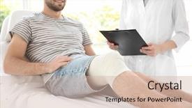  Presentation with clinic - Beautiful PPT theme featuring osteoarthritis - doctor and young man backdrop and a soft green colored foreground