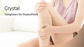  Presentation with leg pain - Audience pleasing PPT theme consisting of osteoarthritis - young woman suffering from leg backdrop and a cream colored foreground