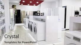  Presentation with retail store - Cool new PPT layouts with other home related appliance backdrop and a light gray colored foreground
