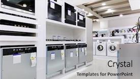  Presentation with electric retail - PPT theme consisting of other home related appliance background and a light gray colored foreground