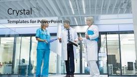  Presentation with medical emergency trauma team - Theme with other in corridor at hospital background and a light blue colored foreground