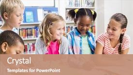  Presentation with school kids - Presentation theme enhanced with other in library at school background and a coral colored foreground