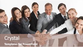  Presentation with team group - PPT layouts enhanced with business people group team hold pile hands businesspeople putting their hand on top each other isolated over white background background and a coral colored foreground