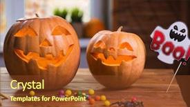  Presentation with happy halloween card - Slide deck having other symbols of a terrible background and a tawny brown colored foreground