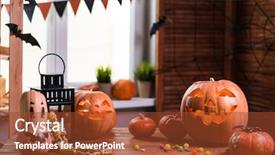  Presentation with happy halloween card - Slide deck having other symbols of a terrible background and a tawny brown colored foreground