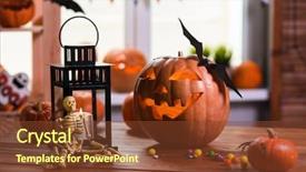  Presentation with happy halloween card - Cool new PPT theme with other symbols of a terrible backdrop and a tawny brown colored foreground
