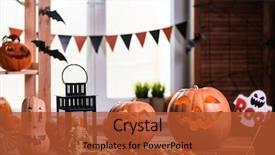  Presentation with happy halloween card - Slides enhanced with other symbols of a terrible background and a red colored foreground