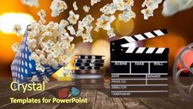  Presentation with cinematography video movie cinema concept - Colorful slide set enhanced with other things in motion cinema backdrop and a tawny brown colored foreground