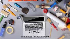  Presentation with paint roller - Slides consisting of other tools on work background and a light gray colored foreground