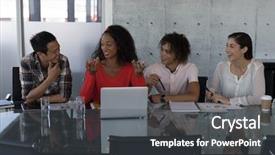  Presentation with multi ethnic group - Theme having other while sitting at table background and a dark gray colored foreground