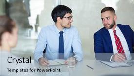  Presentation with two people talking - Beautiful PPT layouts featuring other while talking at meeting backdrop and a light blue colored foreground