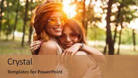  Presentation with girls scouts - Colorful presentation design enhanced with other while walking in forest backdrop and a coral colored foreground