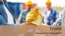  Presentation with building construction - Presentation enhanced with other with handshake on construction background and a coral colored foreground