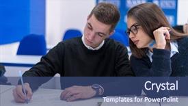  Presentation with young man and a woman - Amazing presentation theme having others working on a project backdrop and a  colored foreground