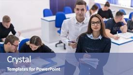  Presentation with young man and a woman - PPT layouts featuring others working on a project background and a ocean colored foreground