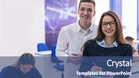  Presentation with writing notes - PPT theme enhanced with others working on a project background and a  colored foreground