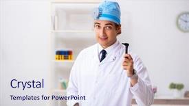 Presentation with hospital cleaning - PPT theme consisting of otolaryngologist working at the hospital background and a sky blue colored foreground